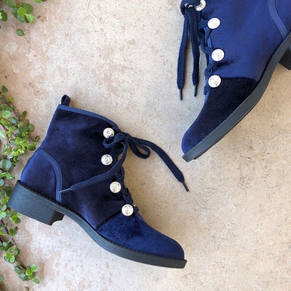 blue velvet lace up boots